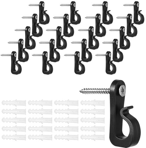 Teaaha 20 Pack Screw in Hooks for Outdoor Lights, Q-Hanger Black Plastic Outdoor String Light Clips Hangers, Easy Release Screw Hooks for Christmas and Party Wire LED Fairy Lights