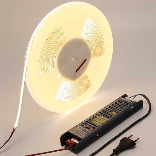 BENLUN 48V COB LED Strip 20M, LED Streifen 4000K Naturweiß Super Hell 160W 480LEDs/M CRI 92, LED Band Schneidbar Selbstklebend mit Netzteil für Schlafzimmer Zimmer Dekoration
