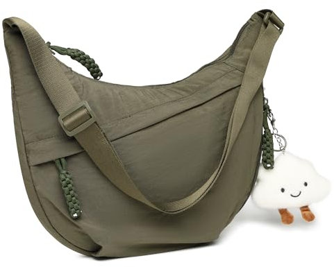 Micmores Crossbody Bag Damen Umhängetasche, Nylon Schultertasche Moon Bag Stylische Halbmond Tasche mit verstellbarer Schultergurt, Hobo Casual Handtasche für Arbeit, Reisen, Alltag(Grün)