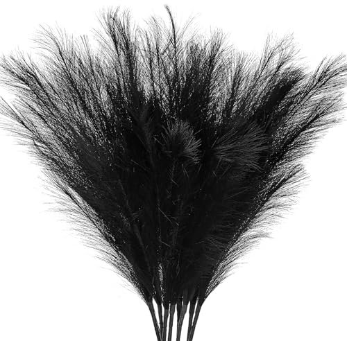 AFAMITOO Herbe de la pampa artificielle à 6 tiges, 110 cm, grande herbe de la pampa artificielle style bohème pour salon, table de mariage, décoration de vase, noir