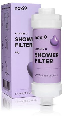 noxi9 Filtro de ducha Aroma - Sistema de purificación de agua para baño, filtro de alcachofa de ducha de aromaterapia con vitamina C, elimina el cloro, reduce la piel seca y el cabello - Lavanda