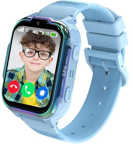 Reloj Inteligente Niño 4G, Smartwatch Niños GPS y Llamadas Vídeo con Función de Chat Familiar, Pantalla Táctil de 1,83 Pulgadas, SOS, Juegos, Modo Aula, Regalo para Niñas y Niños de 4-14 Años (Azul)