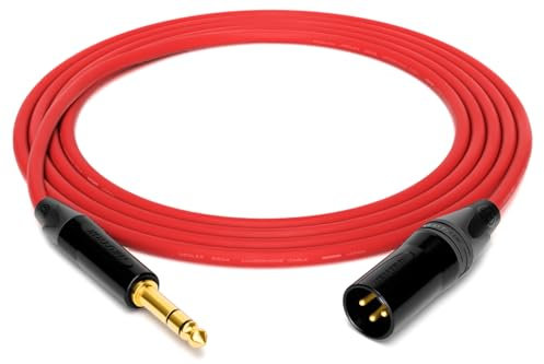 enoaudio Mogami 2534 Quad Professionel Studio Câble symétrique | Neutrik Gold TRS jack 6,3 mm – XLR mâle | HiFi, rouge, 0,5 m