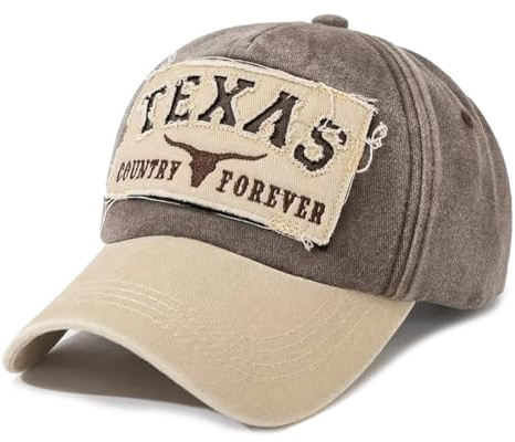 Sporty Vintage Baseballcap im Western-Stil, Texas Cowboy Rodeo Design, Used-Look (DE/NL/SE/PL, Alphanumerisch, Einheitsgröße, Braun/Beige)