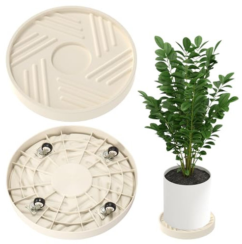 RHAIQBVC 2 Pcs Plant Caddy with Hidden Wheels Round Plant Stand with Wheels 200 KG Load Capacity Rolling Plant Stands with Wheels Wheeled Planter Roller Base for Plant Indoor Outdoor