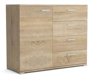 Brent - Kommode mit 4 Schubladen und 1 Turen 100 cm Breit Brixton, Sideboard für Wohnzimmer oder Schlafzimmer, Komodenschrank, Kommode Sonoma Eiche