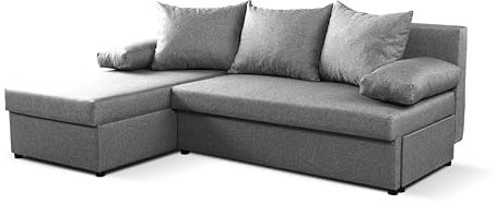 NAWSTOL – Schlafsofa JAN mit Bettfunktion, 2 Bettkästen, Ecksofa, Couch, Soffa, Bettsofa, Couchgarnitur, (Links/rechts), große Farbauswahl (Hellgrau)