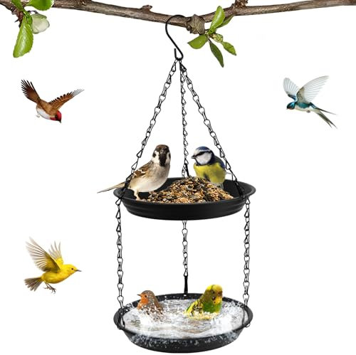Hysagtek Vogeltränke Hängend, Vogelfutterspender zweistufige Ausführung, Kunststoff Futterstationen für Wildvögel, Futterhäuschen für Garten/Balkon