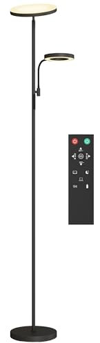 HOMCOM LED-Stehleuchte 42W Stehleuchten Wohnzimmer dimmbar 2700K-6500K Stehlampe mit 4 Farben stufenlos dimmbar, 4 Szenemodi, Fernbedienung und Touch Control, Memory-Funktion, schwarz