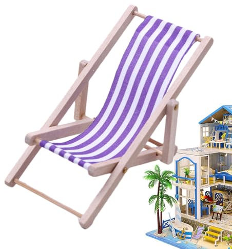Generisch Miniatur-Loungesessel,Miniatur-Strandstuhl,Klappbare Liegestuhl-Dekoration -Lounge-Stuhl-Modell, Stuhl-Spielzeug für Zuhause, Schreibtisch, Gartendekoration, Möbelzubehör