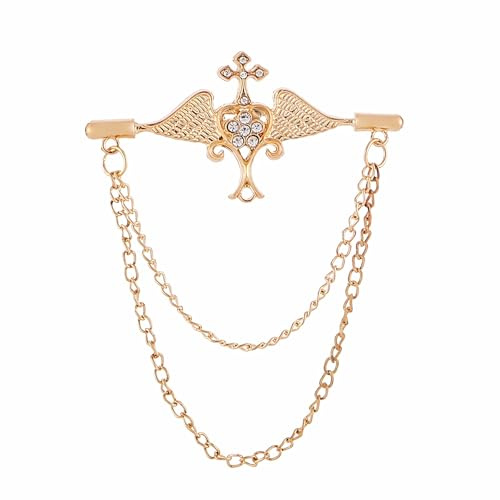 Broche vintage en forme d'ailes d'ange en cristal avec strass croix fleur revers broche manteau corsage costume jupe rivets insigne accessoires pour femmes hommes, taille unique, Strass Métal
