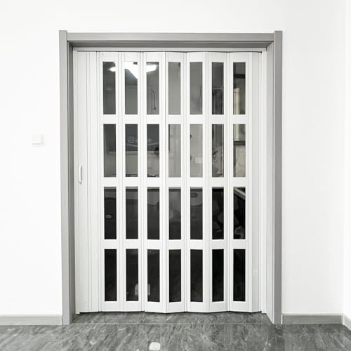 GLFNB Innenfalttüren für Türöffnungen, Kunststoff-Falttür mit Sicht, Raumteiler-Duschtür/Badezimmer-Schiebetür, anpassbar (66 x 203 cm)