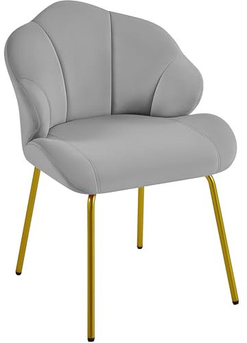 Yaheetech Velvet Armchair, Accent Tub Chair with Metal Legs, Cute Vanity Chair with Shell Shaped Backrest for Living Room/Bedroom/Makeup/Office, Light Gray