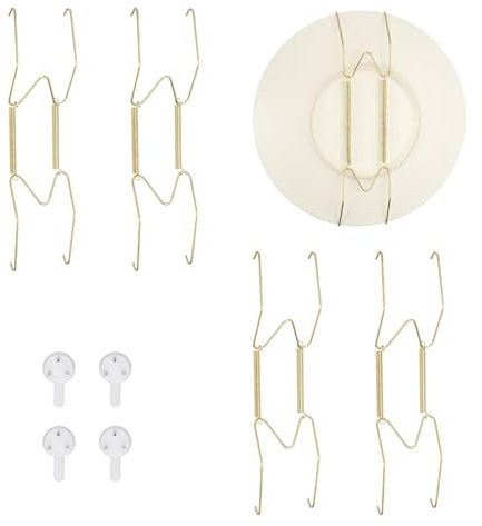 sourcing map 4pcs Plate Hanger, 8 Inches Universal Stainless Steel Invisible Plate Hangers for The Wall W-Shaped Holder with Traceless Nail for Decorations, Golden