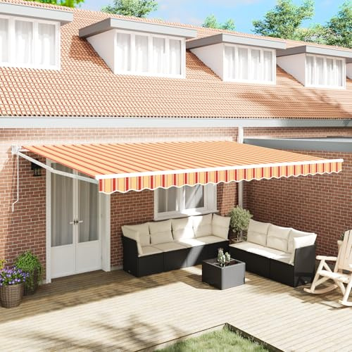 Qnhdfrt Tenda da sole automatica a righe, 500 x 300 cm, con braccio articolato, allungabile, per terrazza, giardino, balcone