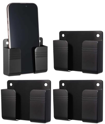 GNALIA 4 Supports Téléphone Muraux Noirs Avec Adhésif, Support Charge Avec Trou Pour Câble, Rangement Multifonction Pour Douche Et Cheve
