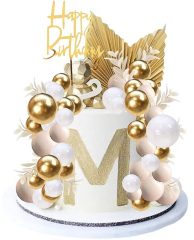 Tortendeko Kugeln Cake Topper, 50 Stück Torten Deko, Kuchen Topper | Geburtstag Mädchen für Geburtstag Party Hochzeit Geburtstagsfeier Kuchendekoration, Khaki, Weiß, Golden