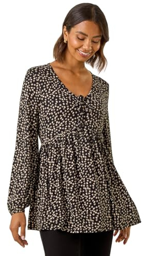 Roman Originals Printed Snit Jersey Top for Women UK - Ladies Everyday Autumn Winter Round Neckline Comfy Soft Evening Vacation Work Party Night Out