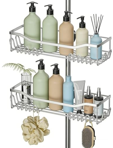 H Hawsam 2 Stück Duschablage Ohne Bohren,304 Edelstahl Badregal Duschregal Rostfrei,Große Größe und Kapazität Duschregal für 18mm-25mm Duschstange,für Shampoo und Duschgel im Badezimmer