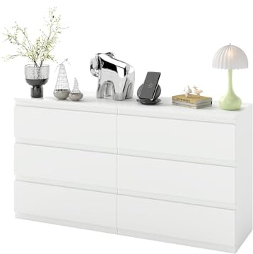 Amveya Kommode Weiß mit Schubladen Schlafzimmer, Sideboard Schmal Weiss Wohnzimmer, Komodenschrank für Schlafzimmer(70 x 40 x 75 cm), Schubladenschrank 2er Set mit 6 Schubladen