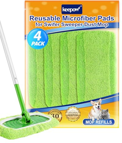 KEEPOW 4er Dual-Material Bodentücher für Swiffer Bodenwischer – Upgrade | Chenille, 5× Reinigungskraft, Wiederverwendbare Tücher für Swiffer wet, verbesserte Reinigungsleistung, mit Wäschebeutel