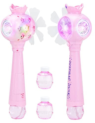 Alomejor Prinzessinnen-Blasengebläse-Spielzeug für, Automatischer Seifenblasen-Zauberstab mit Lichtern und Musik, Ideales für Geburtstagsfeiern, Hochzeiten, Aufführungsbühnen, Rosa ABS-Prinzessin