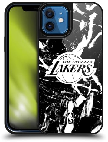 Head Case Designs Offizielle NBA Schwarzer Marmor Los Angeles Lakers Gel Armour Hülle [Militärischer Schutzgrad] kompatibel mit Apple iPhone 12 / iPhone 12 Pro