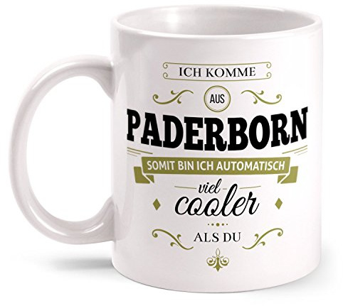 Fashionalarm Tasse Ich komme aus Paderborn - beidseitig bedruckt mit coolem Spruch | Geschenk Idee für Paderborner Männer & Frauen, Farbe:weiß