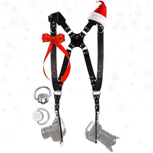 C Coiro Harnais Appareil Photo Professionnel Accessoires Appareil Photo, Bandoulière Double En Cuir Pour Appareil Photo, Bandoulière en cuir Appareil Photo Reflex, Couleur Noir