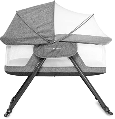 Baby Delight Slumber Deluxe Rocking Bassinet, Portable Baby Bassinet, Removable Canopy, Charcoal Tweed