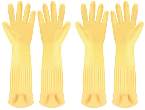 Discoball 2 Pairs Rubber Cleaning Gloves Non-slip Kitchen Dishwashing Household Glove, Long Sleeve, Reuseable