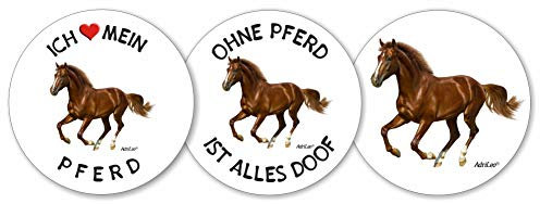 AdriLeo - Runde Aufkleber 3er-Set - Pferd Brauner - Deko Autoaufkleber Sticker reiten