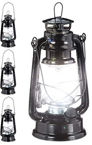 4X Lampe-tempête LED, Lanterne Retro comme décoration de fenêtre ou de Jardin, à Piles, Noir