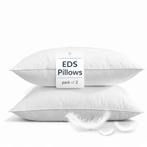 EDS Duck Feather & Down Pillows 2 Pack - Super Comfort for Restful Sleep Microfibre Cover - Hypoallergenic & Anti Dust Mite Pillow for Back Pain Relief (50x75cm) (PACK OF 2)