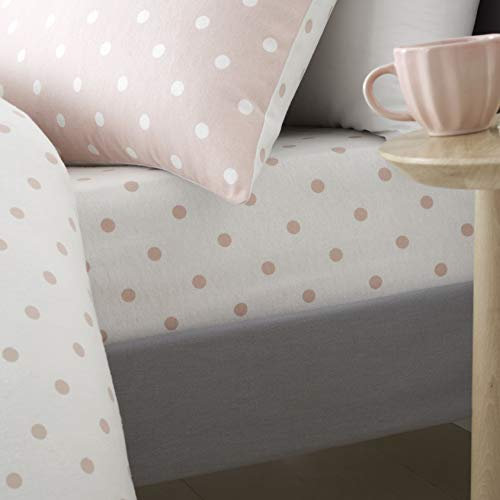 Catherine Lansfield Gepunktete gebürstete Baumwolle Spannbettlaken, Blush, King Fitted Sheet