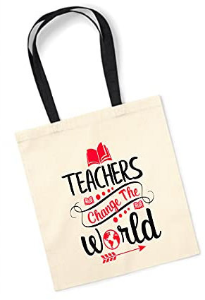 Los Eventos de la Tata. Bolsa Tote Bag con Asa Rosa para regalar a Maestros profesores (Asa Negra. Teacher)