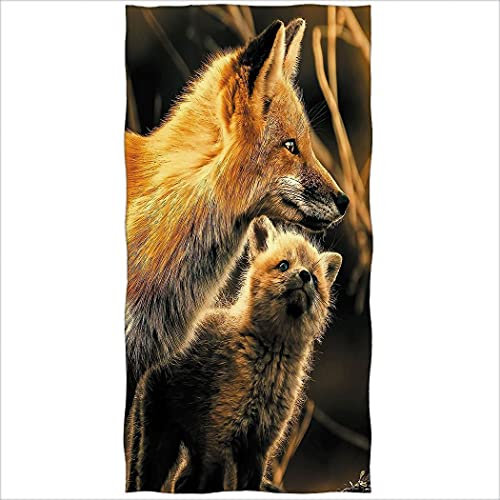 Zomer Badetuch Mikrofaser Strandtuch Bedruckt mit Fuchs Fox,Braun,70x140 cm