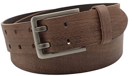 NK Belt GmbH Handgemachter Herren Ledergürtel aus Büffelleder mit Doppeldorn Schnalle, Made in Germany, Anzug Jeans Gürtel 43mm #DD-15 (Braun, 80cm Gesamtlänge 95cm)