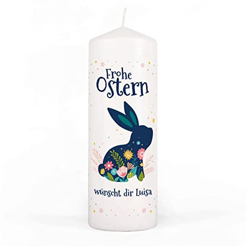 Herz & Heim® Personalisierte Stumpen-Kerze/Osterkerze mit Aufdruck 7 cm x 20 cm (Ø/H) (Osterhase)