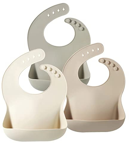 PandaEar 3 Stück Silikon Lätzchen Baby, Fütterungslätzchen Baby mit Auffangschale, BPA-frei Größenverstellbar Wasserdicht Weiche leicht zu reinigen für Babys, Kleinkinder Jungen und Mädchen