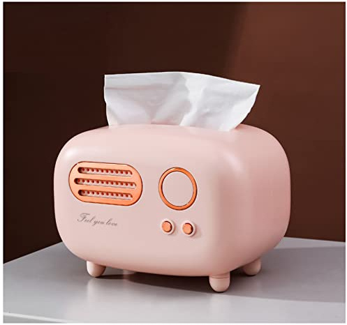 Retro Radio Shape Tissue Cover Box, Practical and Cute for Kitchen,Bathroom Vanity Countertops, Bedroom Dressers,Night Stands, Desks and Tables, Creative Gift (Retro Radio Pink)