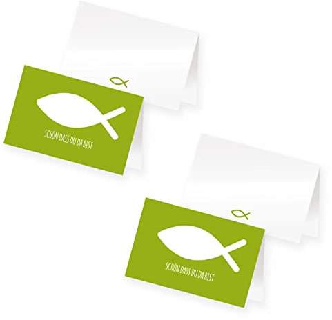 itenga 48 x Tischkarten Platzkarten Namensschild Fisch Kommunion Taufe Konfirmation (grün)