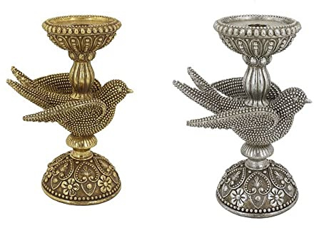 DKD Home Decor Kerzenhalter Silber Gold Harz Vogel (16,6 x 11,6 x 24,5 cm) (2 Stück) (Referenz: S3026376)