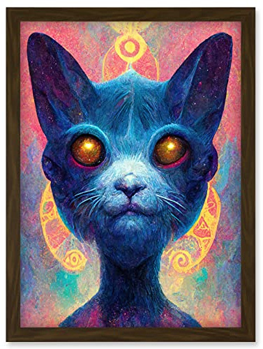 Doppelganger33 LTD Cosmos Astral Cat With Colourful Energy Frequencies Artwork Framed Wall Art Print A4