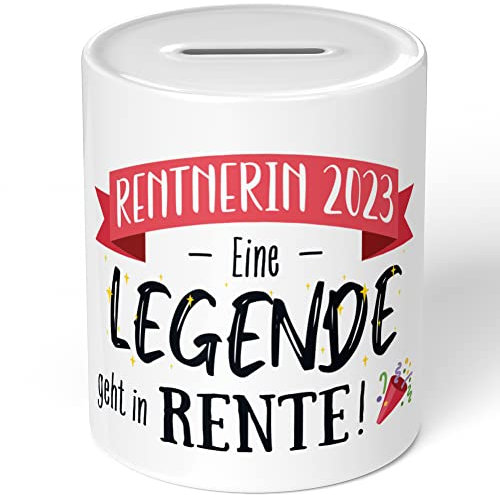 JUNIWORDS Spardose Sparbüchse, Rentnerin 2023 Eine Legende geht in Rente! (1008157)