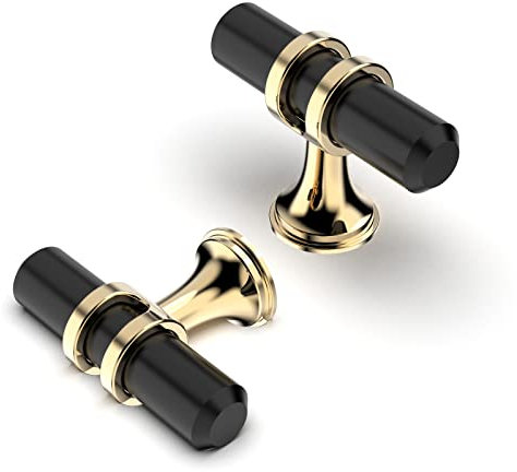 FURNIWARE Pack of 10 Cabinet Knobs Pulls Handles, Drawer Pulls Door Handles, Furniture Cupboard Drawer Cupboard Dresser Handles and Knobs for Kitchen Dresser Drawer Bathroom,Gold + Black