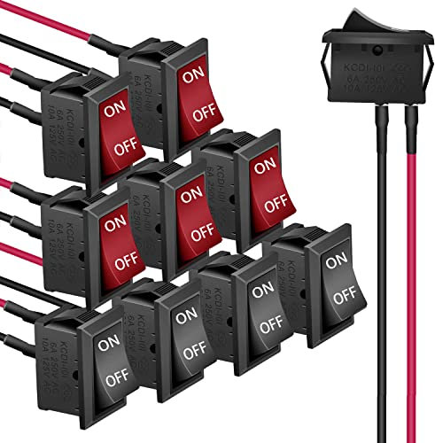 RUNCCI-YUN 10pcs Interruptor Basculante 12, Interruptores de botón Interruptor 12V,Interruptor de palanca Coche,SPST 2 pins On/Off 6A/250V 10A/125V AC para Automóviles, Barcos, (negro rojo)