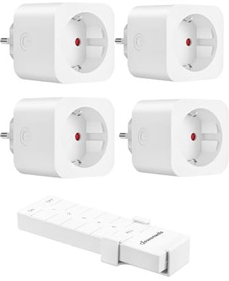 DEWENWILS Funksteckdosen mit Fernbedienung, Plug-In Ein/Aus Funk-Wandschalter, Funksteckdosen set,16A 3680W, Erweiterbarer Lichtschalter für Feiertagsdeko, 30M Reichweite,Vorprogrammiert, 4er Set Weiß