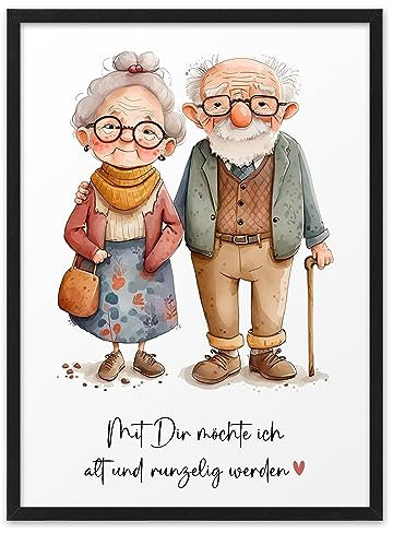 MIT DIR ALT UND RUNZELIG WERDEN | ABOUKI Kunstdruck | Bild Liebe Bild Liebespaar Paar Poster Liebe Geschenkidee Geschenk Gastgeschenk Silberhochzeit Valentinstag | Optional Personalisiert