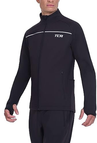 TCA Herren Thermische Radlaufjacke. Reflektierende atmungsaktive winddichte Jacke mit Reißverschlusstaschen - Schwarz, L